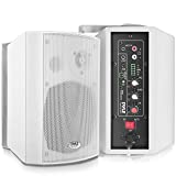 Wall Mount Home Speaker System - Active Passive Mountable Bookshelf Indoor Studio Garage Patio Stereo Sound Home Theater Speaker, Wireless Bluetooth Speaker Set W/Aux & RCA - Pyle PDWR53BTWT (White)