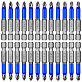 24 Pcs Magnetic Anti Slip Screwdriver Bits Set PH1 PH2 PH3 PZ1 PZ2 PZ3 Impact Driver Bit Set 1/4 Inch Hex Shank Cross Impact Driver Accessories 2 Inch Drill Bit Set for Impact Driver Power Tool, Blue