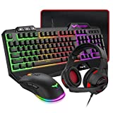 havit Gaming Keyboard Mouse Headset & Mouse Pad Kit, Rainbow LED Backlit Wired, Over Ear Headphone with Mic for PC Computer, Laptop and more