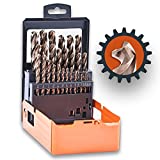 Lichamp 29PCS HSS Cobalt Drill Bits Set 1/16' to 1/2' with Three Flute for Hard Metal, Hardened Stainless Steel and Cast Iron