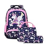 Girls Unicorn Backpack Set - 3 IN 1 Waterproof School bag with Lunch Bag and Pencil Case for Preschool Elementary Kids