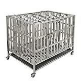 Confote 37” Heavy Duty Stainless Steel Dog Cage Kennel Crate and Playpen for Training Large Dog Indoor Outdoor with Double Doors & Locks Design Included Lockable Wheels Removable Tray No Screw