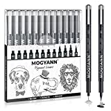 Mogyann Drawing Pens Black Art Pens for Drawing 12 Size Waterproof Ink Pens for Artists Sketching, Manga, Writing