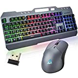 KLIM Unity New 2022 - Wireless Keyboard and Mouse Set US + Slim, Durable, Ergonomic, Mechanical Feel + Backlit Wireless Gaming Keyboard and Mouse for PC Mac PS4 + Long-Lasting Built-in Battery