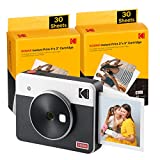 KODAK Mini Shot 3 Retro 4PASS 2-in-1 Instant Digital Camera and Photo Printer (3x3 inches) + 68 Sheets Cartridge Bundle, White