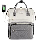 LOVEVOOK Laptop Backpack for Women Fashion Business Computer Backpacks Travel Bags Purse Student Bookbag Teacher Doctor Nurse Work Backpack with USB Port, Fits 17-Inch Laptop Beige Grey