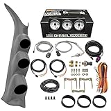 GlowShift Diesel Gauge Package Compatible with Chevrolet Silverado Duramax & GMC Sierra 2000-2006 - White 7 Color 60 PSI Boost, 2400F EGT & 30 PSI Fuel Pressure Gauges - Gray Triple Pillar Pod