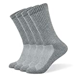 Well Knitting Diabetic Socks for Men & Women, Coolmax Medical Circulation Crew Mid Calf Socks with Seamless Toe, Non-Binding Top, and Padded Sole, 4 Pairs (L,Grey)