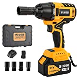Cordless Impact Wrench,420 Ft-lb High Torque 3200 RPM,with a 21V 4.0Ah Li-Ion Battery, Fast Charger,6 Sockets, Suitable for family cars