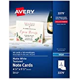 Avery Printable Note Cards, Inkjet Printers, 50 Cards and Envelopes, 4.25 x 5.5, Heavyweight, Textured (3379)