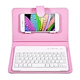 Portable Wireless Bluetooth Keyboard with Leather Case, Universal Keyboard with Detachable Flip Case and Stand, Cover with for 4.5''-6.8'' iOS,for Android/for Windows Smart Phones (Pink)