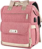 Laptop Backpack for Women,RFID Anti Theft 15.6 Inch Computer Bag Travel Backpack,Wide Top Open Large Teacher Nurse Backpack with USB Charging Port Airline Approved College School Bookbag Purse Pink