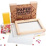 Waterproof Paper Making Screen Kit to Craft Your Own Handmade A5 Paper: Wood Deckle, Mesh Screen, Plastic Grid, Confetti, Sponge, 4 Couch Felts & Video Instructions