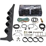 GlowShift Diesel Gauge Package Compatible with Ford F-Series F-250 F-350 1992-1997 - Black 7 Color 60 PSI Boost, 1500F EGT, Transmission Temp & 100 PSI Fuel Pressure Gauges - Gray Quad Pillar Pod