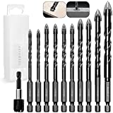 WekAut 11PCS Tile Drill Bits & Glass Drill Bit Set for Ceramic Tile / Glass / Concrete / Brick / Metal / Wood, Masonry Drill Bits with Quick Release Extension Hex Shank Concrete Drill Bits 5 to 12mm(3/8' 1/2' 5/16' 1/4' 3/16')