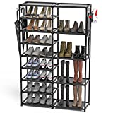 CSXGBAB Tall Shoe Rack, Garage Shoe Rack Easy to Assemble, Free Standing Shoe Racks Large Shoe Rack With Two Rows Versatile Hooks, Big Shoe Rack Organizer Storage Boot Rack Shelf Black 24-35 Pairs