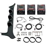 MaxTow Diesel Gauge Package Compatible with Ford F-250 F-350 7.3L Power Stroke 1992-1997 - Black & Green 60 PSI Boost, 1500F Pyrometer EGT & 100 PSI Fuel Pressure Gauges - Black Triple Pillar Pod