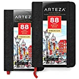 Arteza Mini Sketchbook, Pack of 2, 3.5 x 5.5 Inches, 88-Page Pocket Notebooks with 118lb Paper, Bookmark Ribbon, Inner Pocket, and Elastic Strap, Art Supplies for Dry Media Drawing and Sketching