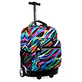 J World New York Sunrise Rolling Backpack. Roller Bag with Wheels, Quantum, 18'