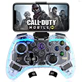 Transparent Game Controller for iOS Android, Wireless Gamepad Joystick for iPhone 13/12/11, iPad, MacBook, Samsung, Tablet, PC, N-Switch, PS5, PS4, PS3, with Programming, Turbo, RGB Light -Direct Play