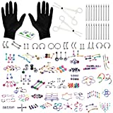BodyJ4You 156PC Body Piercing Kit | Belly Ring Nose Septum Tragus Ear Cartilage Industrial | Horseshoe Ring Hoop Barbell Stud Spike | 14G 16G Silvertone | RANDOM Mix Jewelry