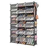 Aeitc 72 Pairs Shoe Rack Organizer Shoe Organizer Expandable Shoe Storage Cabinet Narrow Standing Stackable Space Saver Shoe Rack for Entryway, Closet with Hook and Side Shelf,48'x12'x72'