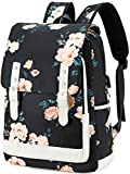 LEDAOU School Backpack for Teen Girls Laptop Backpacks 15.6 inch Floral Daypack Women Bookbag School Bag for College Travel (Floral Black)