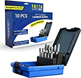 10pc Carbide Burr Set 1/4' Shank Tungsten Double Cut Rotary Die Grinder Bits - Cutting Burrs for Milwaukee, Dewalt and Die Grinder Accessories - Wood Carving Metal Working & Sturdy Storage Case