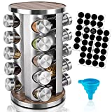 Rotating Spice Rack Organizer with Jars(20Pcs), Seasoning Organizer for Cabinet, Kitchen Spice Racks for Countertop, Revolving Stainless Steel Spice Organizer