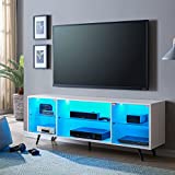 OKD Modern TV Stand for 75 Inch TV with LED Lights, Gaming Entertainment Center Media Console Television Stands with Magnetic Door & Adjustable Shelves for Living Room, Fits TVs up to 65+ Inch, White