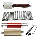 AMPSEVEN 20pcs Leather Carving Working Saddle Making Tools Set DIY Hammer Swivel Knife Leather Craft Modelling Pen & Dual Tipped Leather Craft Tool Modeling Point Pen