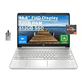 2022 HP 15.6' FHD Laptop Computer, AMD Ryzen 5-5500U Processor(Beats Intel i7-1065G7), 12GB RAM, 512GB PCIe SSD, AMD Radeon Graphics, HD Webcam, Bluetooth, Wi-fi, Win 10, Silver, 32GB USB Card