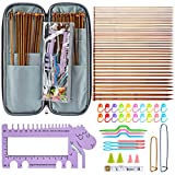 LOOEN Bamboo Knitting Needles Kit 36 Pcs Single Pointed Bamboo Knitting Needles 2.0 mm-10.0 mm + Weaving Tools Knitting Kits (Grey with Flower)