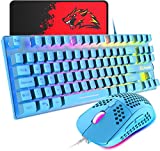 Gaming Keyboard and Mouse Combo,88 Keys Compact Rainbow Backlit Mechanical Feel Keyboard,RGB Backlit 6400 DPI Lightweight Gaming Mouse with Honeycomb Shell for Windows PC Gamers (Blue)