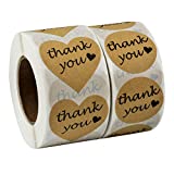 Thank You Stickers, 1000 pcs Kraft Heart Shape and Round Adhesive Labels Sticker for Gift, Wedding, Party, Thank You Card, Sealing Tissue Paper,Bridal Shower