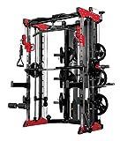 ALTAS STRENGTH Home Gym Smith Machine with Pulley System Gym Squat Rack Pull Up Bar Upper Body Strength Training Leg Developer Commercial Fitness Equipment Included Accessories 3058