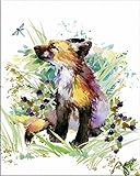 7Dots Art. Cute Baby Animals. Watercolor Art Print, Poster 8'x10' on Fine Art Thick Watercolor (Aquarelle) Paper for Children's Room, Bedroom, playroom, Bathroom. (Fox cub)