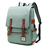 MANCIO Slim Laptop Backpack with USB Charging Port,Vintage Tear Resistant Business Bag for Travel,  College, School, Casual Daypacks for Man,Women, Fits up to 15.6Inch Macbook, Green
