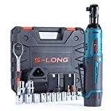 S-LONG Cordless Ratchet Wrench Set, 3/8' 400 RPM 12V Power Electric Ratchet Driver with 12 Sockets, Two 2000mAh Lithium-Ion Batteries and 60-Min Fast Charge