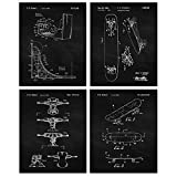 Vintage Skateboard Patent Prints, 4 (8x10) Unframed Photos, Wall Art Decor Gifts Under 20 for Home Office Garage Shop Man Cave College Student X-Games Half Pipe Mullen Hawk Gaming Fan