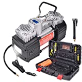 GSPSCN Portable Air Compressor Pump Tire Inflator with Digital Gauge, Heavy Duty Double Cylinder 12V Tire Pump 150 PSI with Tire Repair Kit and Toolbox for Auto,SUV,Off-Road,Truck,Bike