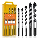 Augtouf Concrete Drill Bit & Masonry Drill Bit Set,Multifunctional Drill Bit Set 5pcs(1/4”,5/16”,3/8”,1/2”) for Glass/Brick/Plastic/Concrete/Cement/Wood/Tile/Soft Metal Etc,Industrial Grade Carbide Drill Bit Tip