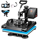 VIVOHOME 5 in 1 Combo Multifunctional Swing Away Clamshell Printing Sublimation Heat Press Transfer Machine for T-Shirt Hat Cap Mug Plate 12 x 15 Inch Blue and Black