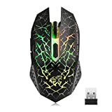 Q8 Wireless Gaming Computer Mouse, 2.4GHz USB Optical Rechargeable Ergonomic LED Wireless Silent Mouse, 3 Adjustable DPI, 6 Buttons, Compatible with PC, Laptop, Notebook, Desktop (Black)