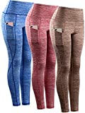 NELEUS Tummy Control High Waist Yoga Pants Workout Running Leggings for Women,9033,3 Pack,Blue,Red,Brown,L,EU XL