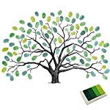 Fingerprints Tree, Proboths Creative Wedding Guest Signature Sign-in Book Canvas Ballons Tree Fingerprints Painting Decor for Wedding Party with 4pcs Ink Pads Green