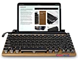 Vintage Typewriter Keyboard- Bluetooth Keyboard-Compatible with Mac/Windows/Android/Linux-Multi-Pairing-Mechanical Switches to Improve Typing Experience-All Metal Structured with Wood Background