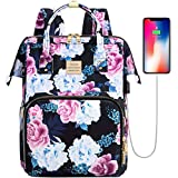 VSNOON Laptop Backpack for Women, 15.6 Inch College School Backpack with USB Charging Port, Water Resistant Laptop Backpack for Travel/Work/Girls/Nurse/Teacher (Flower6)