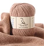 TEHETE 100% Cashmere Yarn for Crocheting 3-Ply Warm Soft Luxurious Fuzzy Knitting Yarn (Khaki)