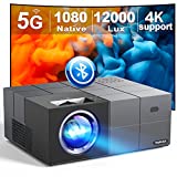 Native 1080P 5G WiFi Bluetooth Projector 4K Support, 12000L 400 ANSI YOWHICK Outdoor Movie Projector with Screen and Max 300' Display, Video Projector Compatible w/iOS/Android/Win/TV/PS5, Grey